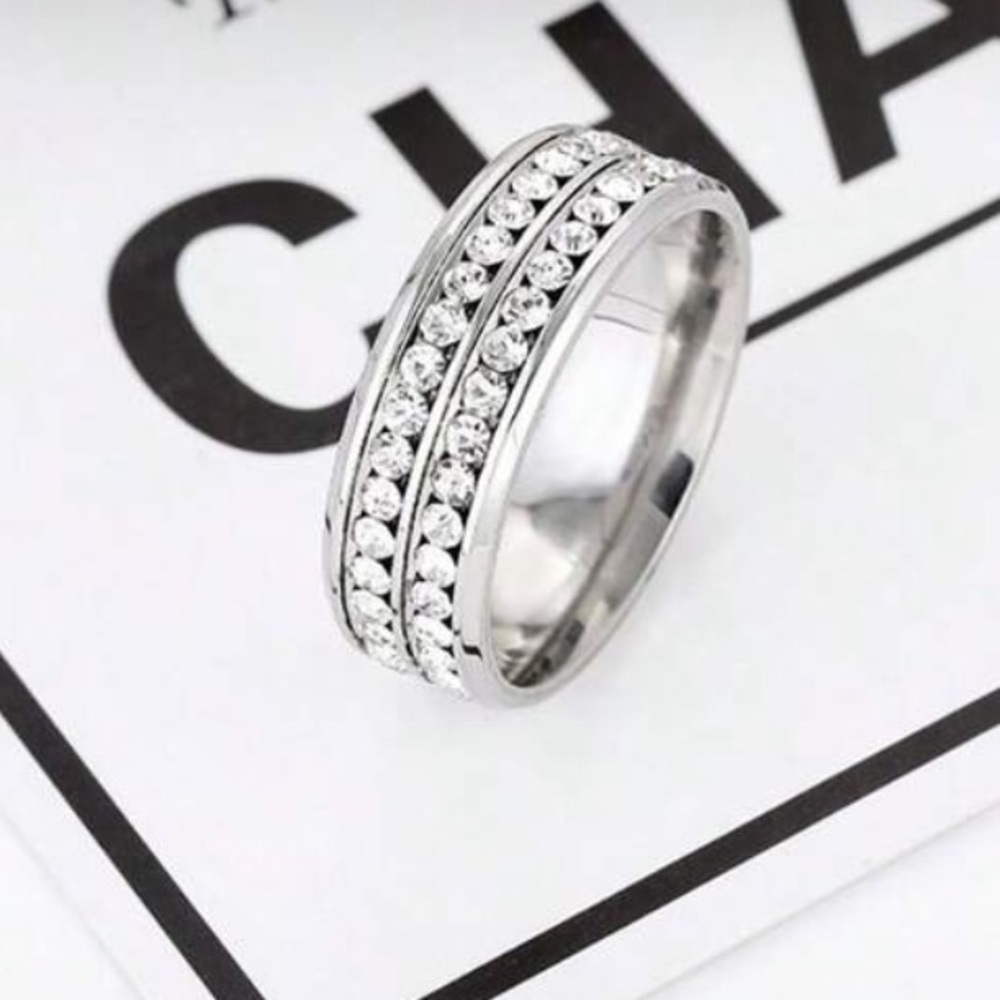 Ring- size 9 wedding band Diamond likeInlaid  Stainless Steel Ring